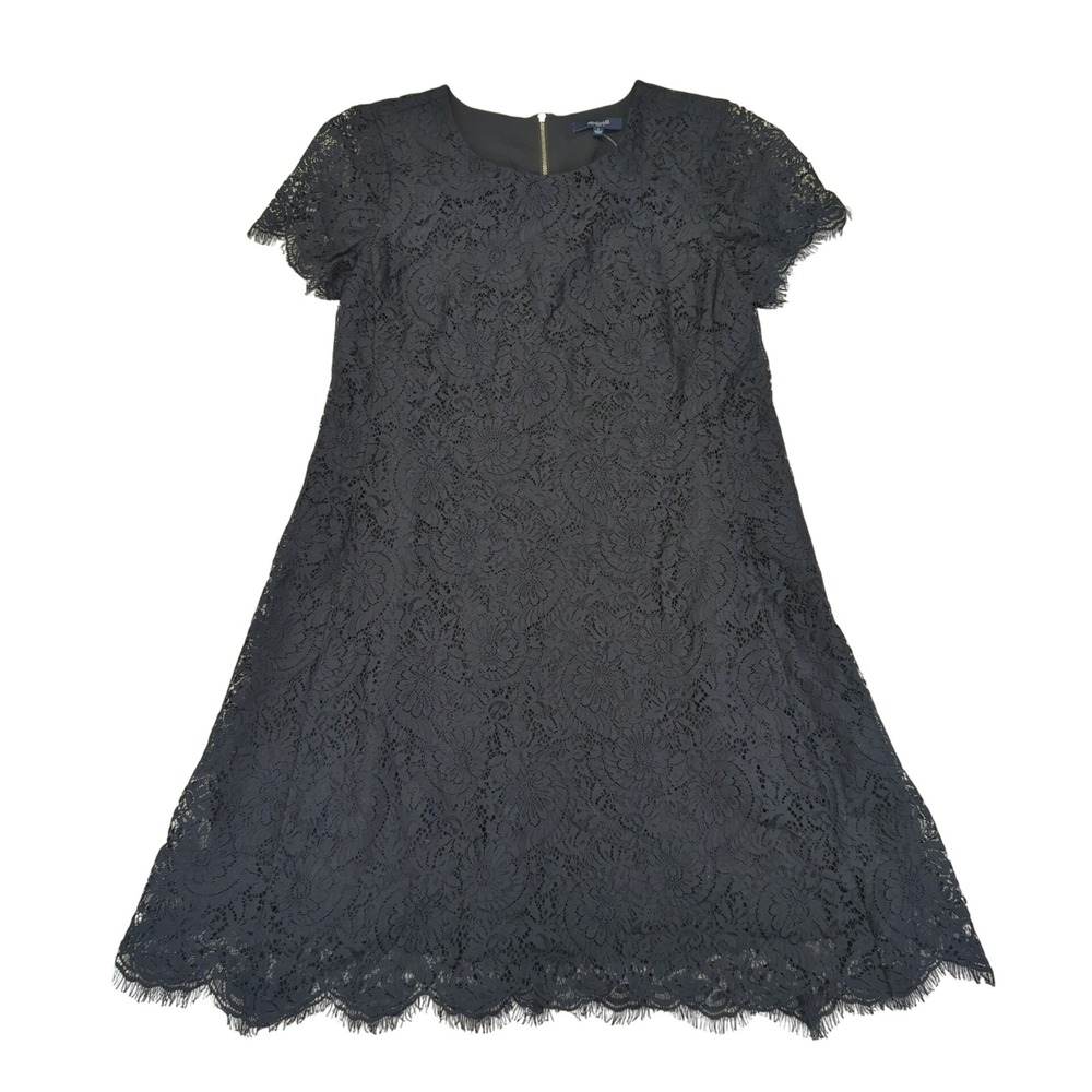 Madewell Floral Lace Shift Dress Women 4 Black Short Sleeve Party Cocktail E1517